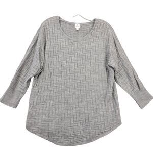 Dressbarn Gray Sweater Lightweight Knit 3/4 Sleeves Scoop Neck Womens Size L Top